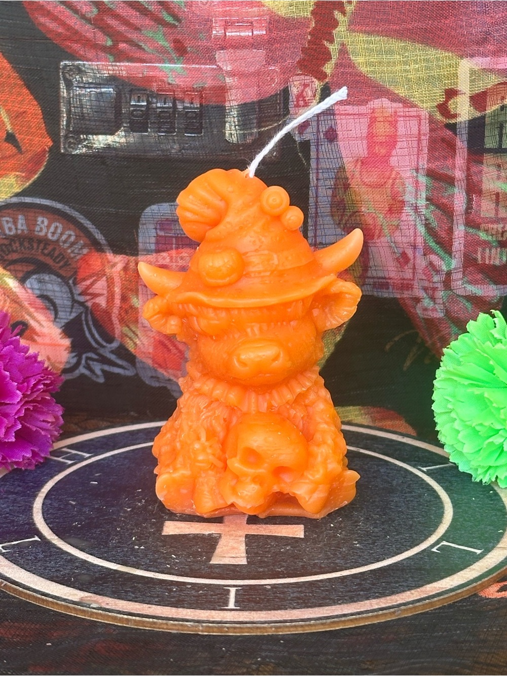 Handmade Orange Witch Highland Cow Candle – Halloween Cow Candle